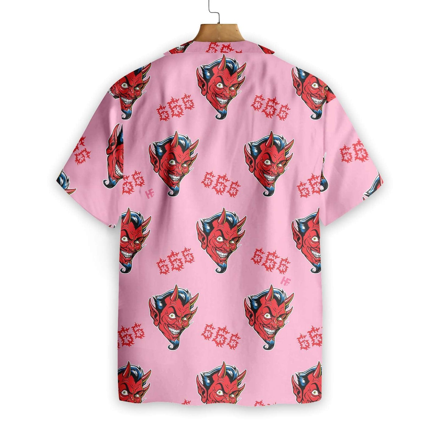 Red Devil Face On Pink Background Hawaiian Shirt,Hawaiian Shirt Gift, Christmas Gift