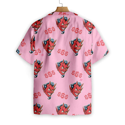 Red Devil Face On Pink Background Hawaiian Shirt,Hawaiian Shirt Gift, Christmas Gift
