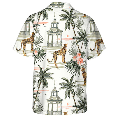 Modern Exotic Jungle Illustration With Leopards Hawaiian Shirt,Hawaiian Shirt Gift, Christmas Gift