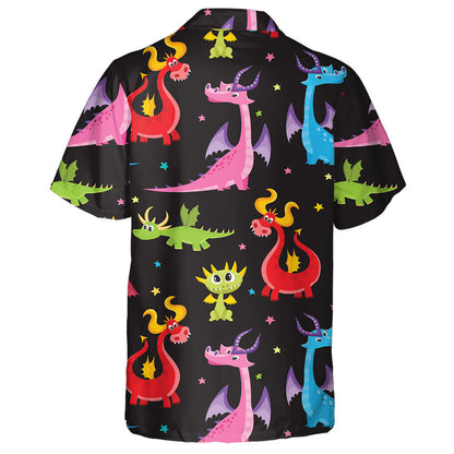 Funny Cartoon Dragon Characters On Black Background Hawaiian Shirt, Hawaiian Shirt Gift, Christmas Gift