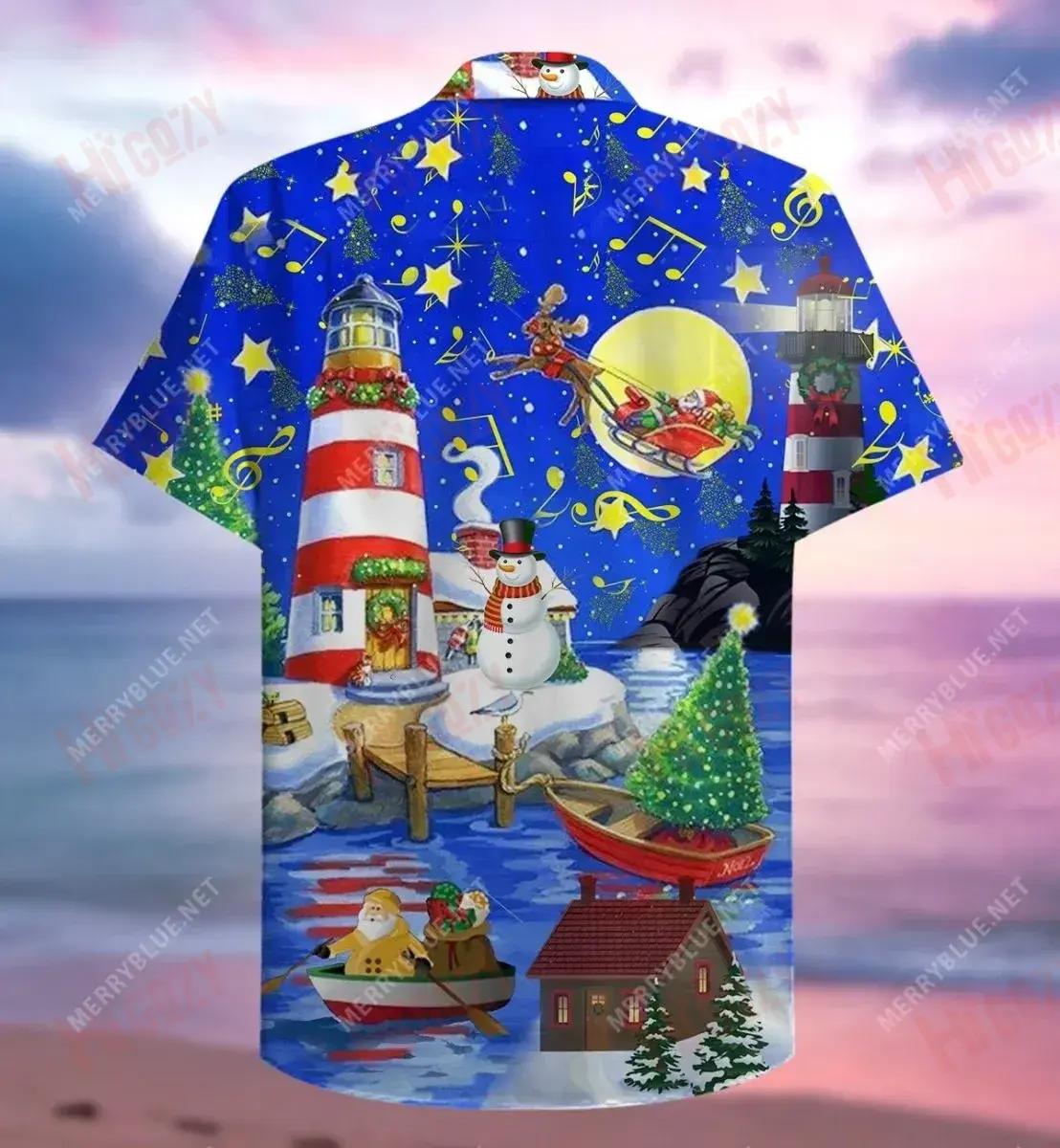Christmas Lighthouse Short Short Sleeve Shirt Summer Tropical Shirts Custom Hawaiian Shirts Hawaiian Shirts For Men__Hawaiian Shirt Gift, Christmas Gift