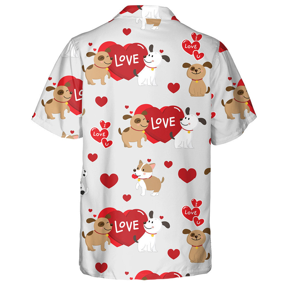 Couple Dogs With Romantic Heart Valentine's Day Hawaiian Shirt, Hawaiian Shirt Gift, Christmas Gift
