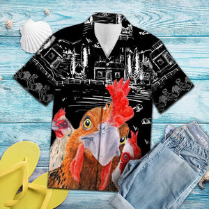 Sketch Countryside With Rooster Hawaiian Shirt,Hawaiian Shirt Gift, Christmas Gift