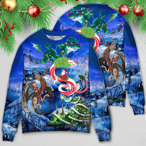 Christmas Santa Riding A Dragon Ugly Christmas Sweater, Christmas Gift, Gift Christmas 2024