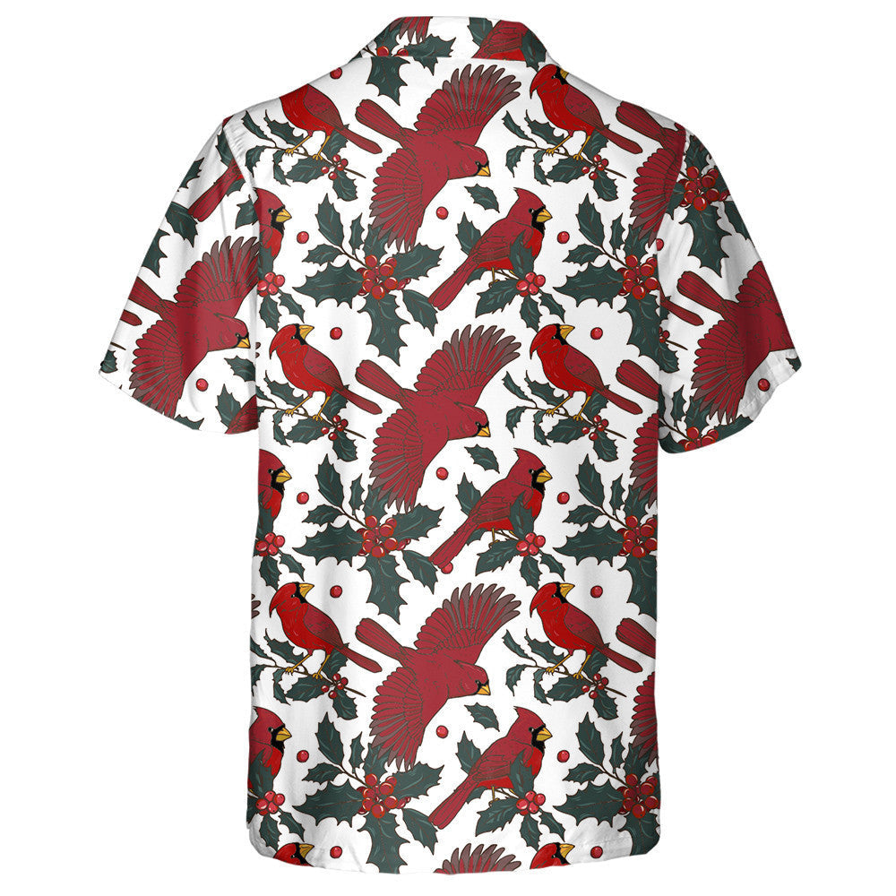 Funny Red Cardinal Bird And Holly Branches Hawaiian Shirt, Hawaiian Shirt Gift, Christmas Gift
