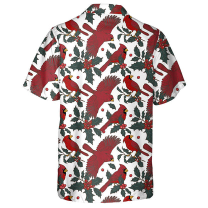 Funny Red Cardinal Bird And Holly Branches Hawaiian Shirt, Hawaiian Shirt Gift, Christmas Gift