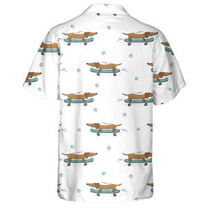 Cute Dachshund Dog On Green Skateboard Hawaiian Shirt,Hawaiian Shirt Gift, Christmas Gift