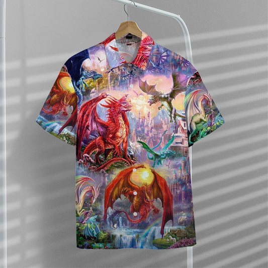 Red Dragon In The Wonderland Pattern Hawaiian Shirt,Hawaiian Shirt Gift, Christmas Gift