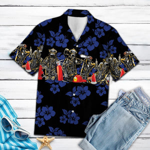 Blue Hibiscus With Firefighter Man Hawaiian Shirt, Hawaiian For Gift