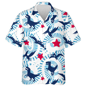 Abstract Red Star Jurassic Word Dino Silhouette Hawaiian Shirt, Hawaiian Shirt Gift, Christmas Gift