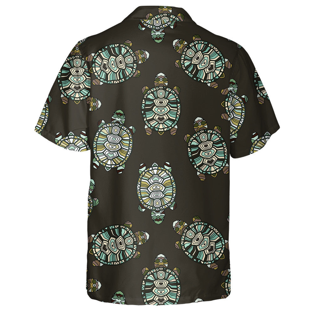 Hand Painted Tribal Styled Tortoises Turtles Hawaiian Shirt, Hawaiian Shirt Gift, Christmas Gift