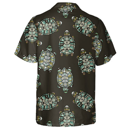 Hand Painted Tribal Styled Tortoises Turtles Hawaiian Shirt, Hawaiian Shirt Gift, Christmas Gift