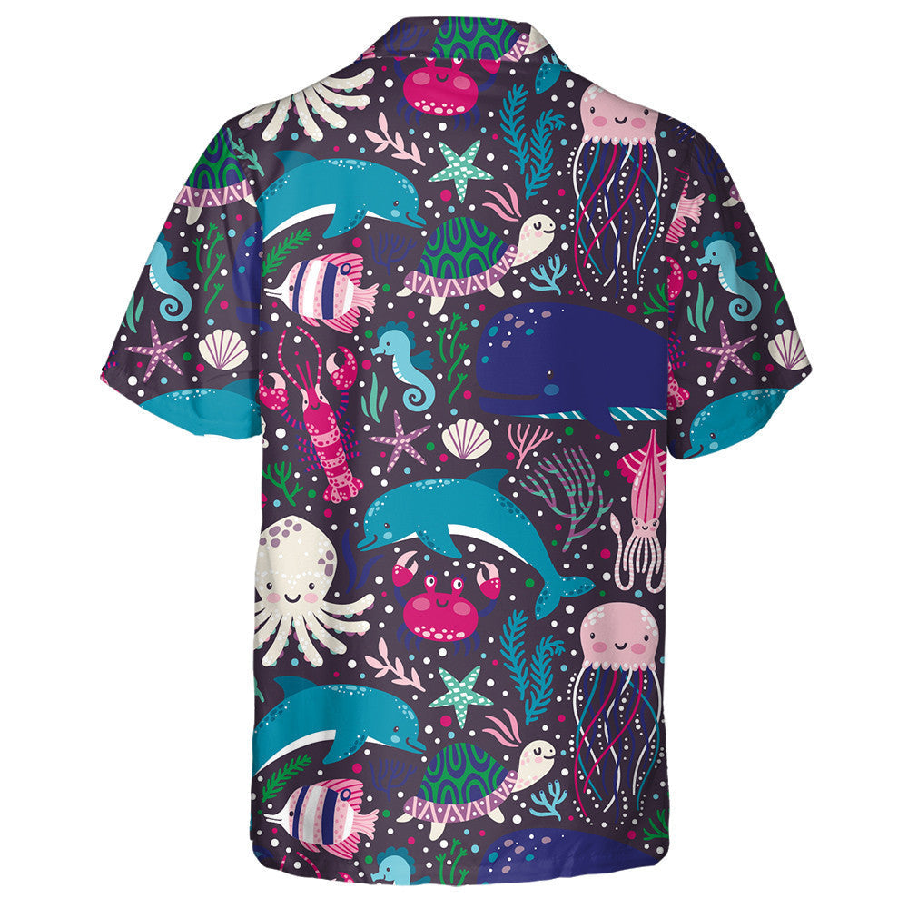 Iasc Créatúir Faoi Uisce Cartún Patrún sceireacha Coiréil Feamainn Léine Haváís, Bronntanas Léine Haváís, Bronntanas Nollag