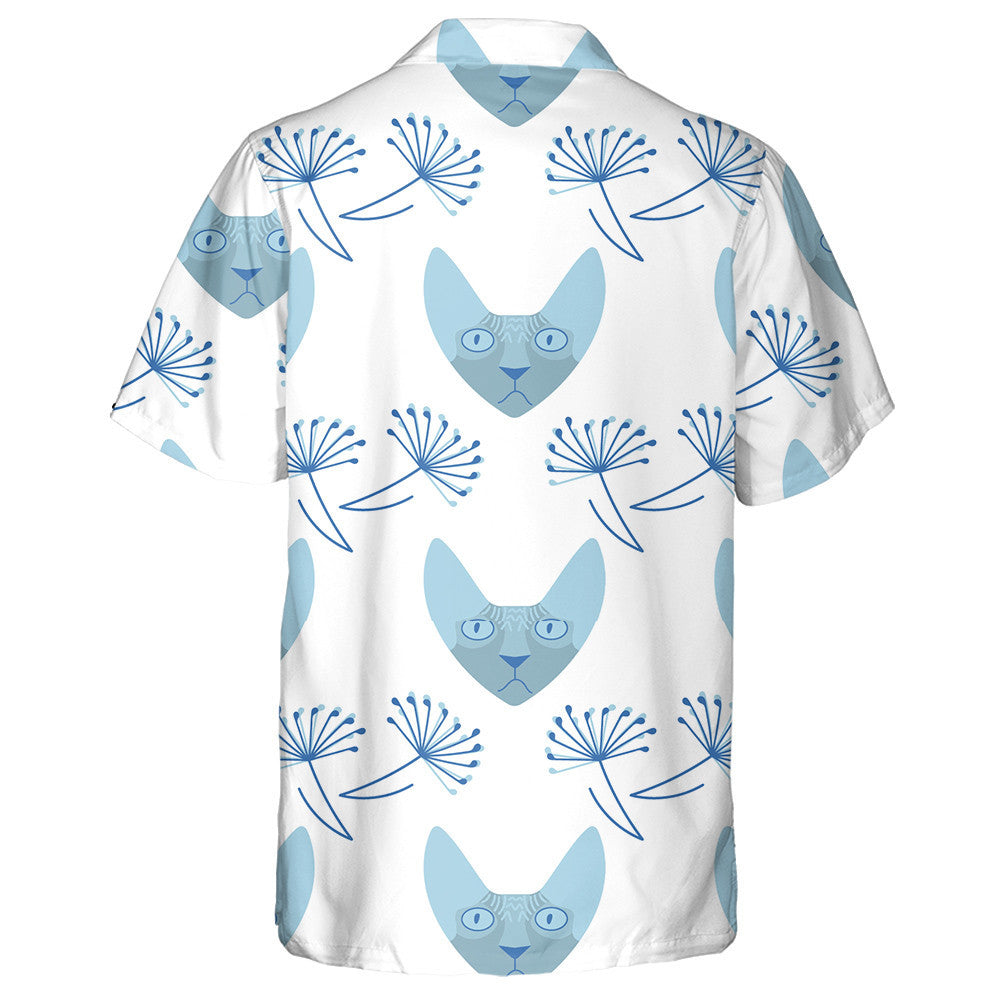 Bláthanna Cat Sphynx Agus Dandelion ar Chúlra Bán Léine Haváís, Bronntanas Léine Haváís, Bronntanas Nollag