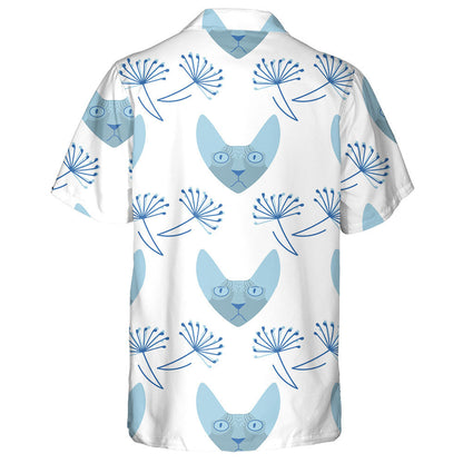 Bláthanna Cat Sphynx Agus Dandelion ar Chúlra Bán Léine Haváís, Bronntanas Léine Haváís, Bronntanas Nollag