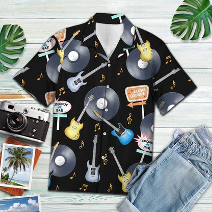 Stíl Vinyl Vinyl Rock And Roll Cúlra Dubh Léine Haváís, Bronntanas Léine haváíais, Bronntanas Nollag