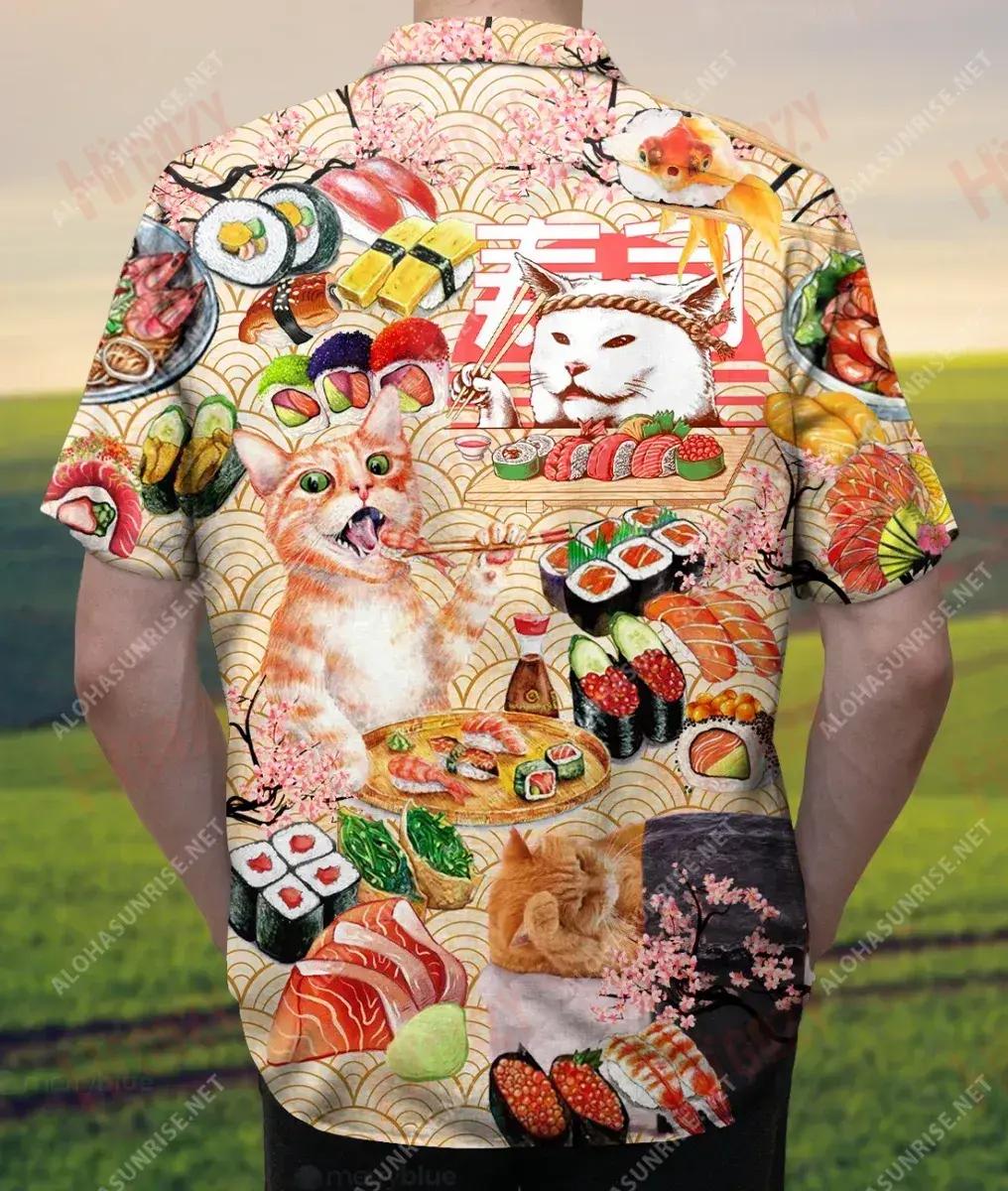 Déanann Sushi Agus Cait Mé Shona Unisex Léine Haváís Aigéan Muinchille Gearr Na Léinte Haváís is Fearr Léinte Haváís d'Fhir, Bronntanas Léine Haváís, Bronntanas Nollag