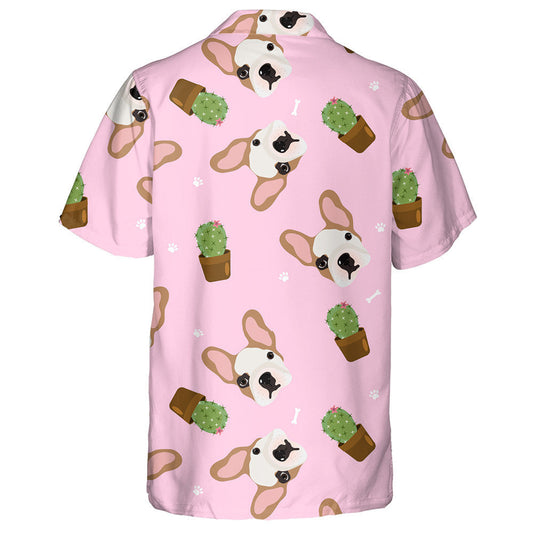 French Bulldogs And Cactuses On Pink Background Hawaiian Shirt, Hawaiian Shirt Gift, Christmas Gift