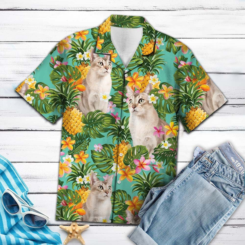 Burmilla With Plumeria And Leaves On Mint Design Hawaiian Shirt, Hawaiian Shirt Gift, Christmas Gift
