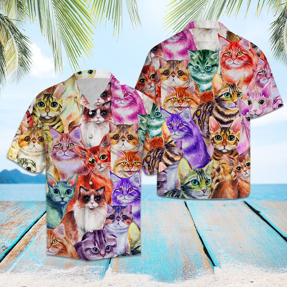 Cool Themed Of Cat Color Gift For Animal Lovers Hawaiian Shirt, Hawaiian Shirt Gift, Christmas Gift
