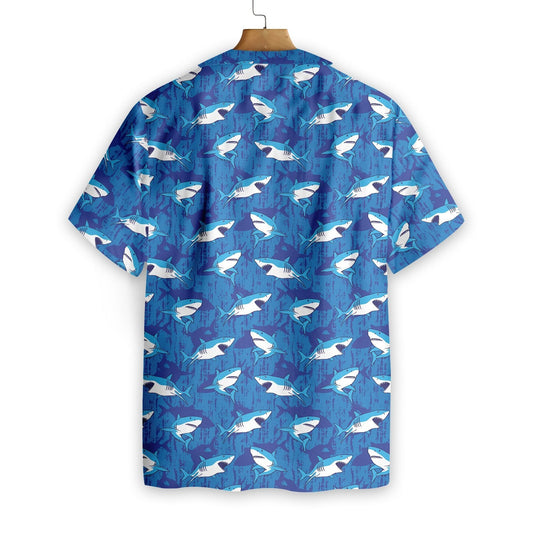 Shark Pattern Blue Theme Nice Design Hawaiian Shirt,Hawaiian Shirt Gift, Christmas Gift