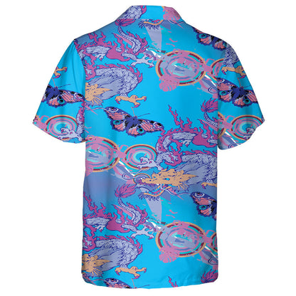 Asian Dragon And Butterfly Vintage Style Hawaiian Shirt, Hawaiian For Gift