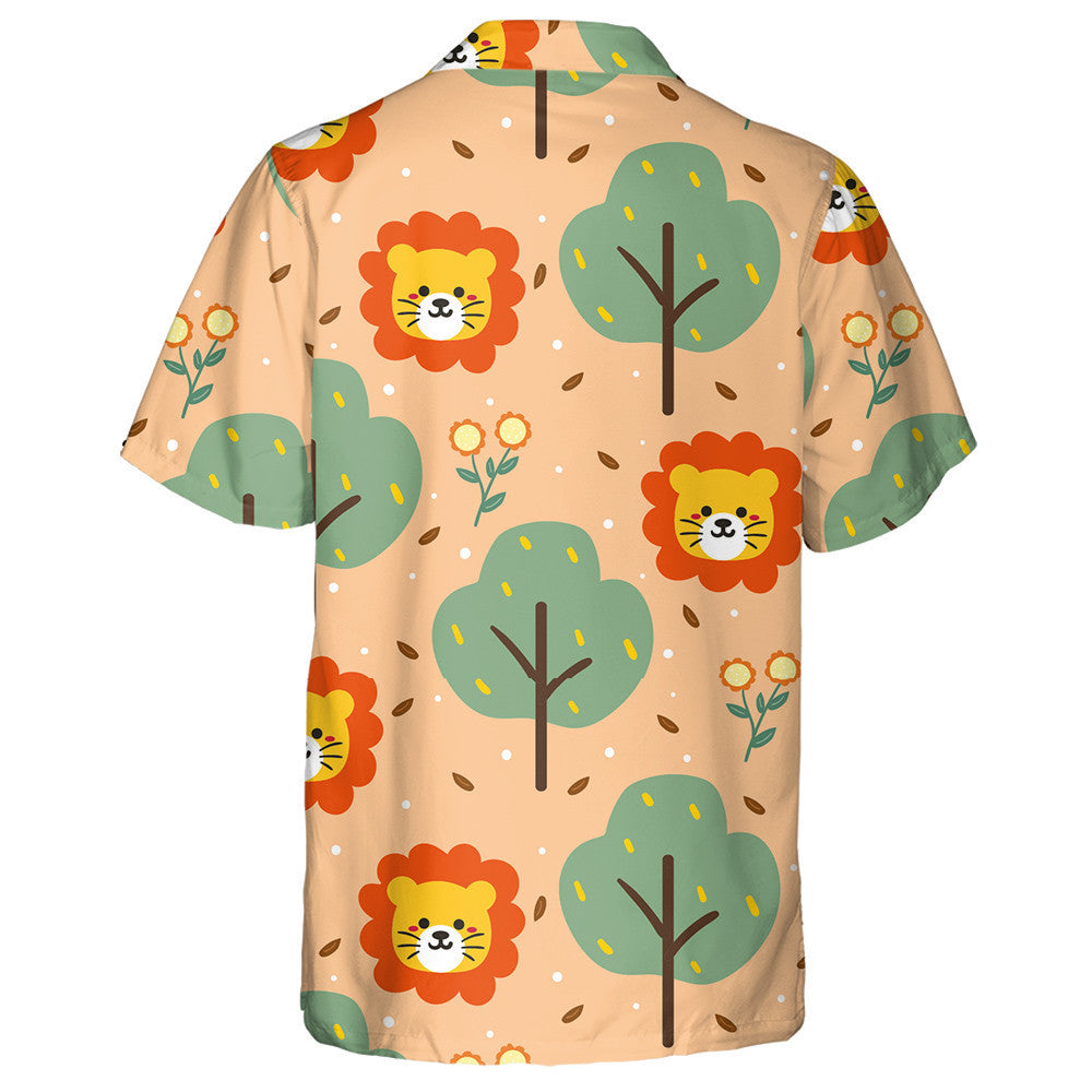Cute Cartoon Lion Flower And Tree Hawaiian Shirt,Hawaiian Shirt Gift, Christmas Gift
