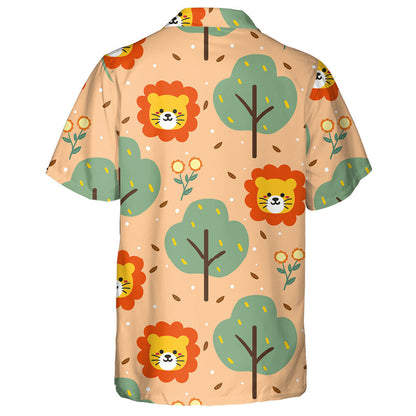 Cute Cartoon Lion Flower And Tree Hawaiian Shirt,Hawaiian Shirt Gift, Christmas Gift