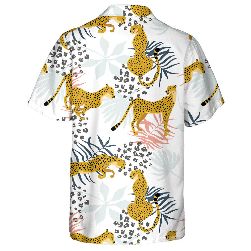 Cheetahs With Palm Leaves And Dots Of Leopard Hawaiian Shirt, Hawaiian Shirt Gift, Christmas Gift