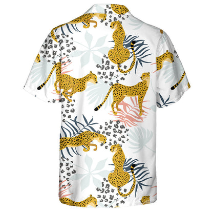 Cheetahs With Palm Leaves And Dots Of Leopard Hawaiian Shirt, Hawaiian Shirt Gift, Christmas Gift