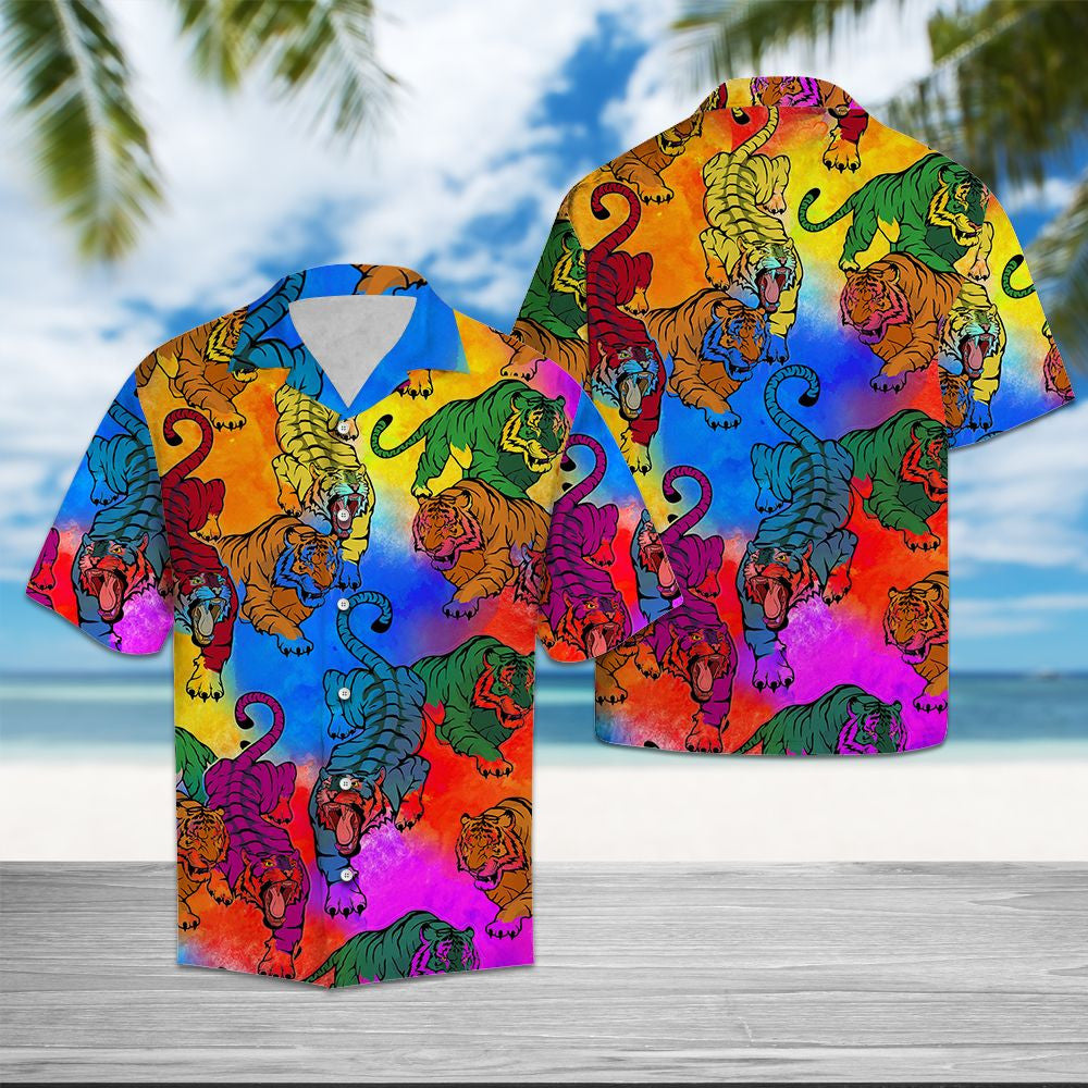 Beautiful Colorful Tiger Background Design Hawaiian Shirt, Hawaiian For Gift