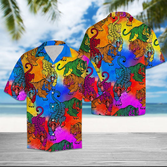 Beautiful Colorful Tiger Background Design Hawaiian Shirt, Hawaiian For Gift