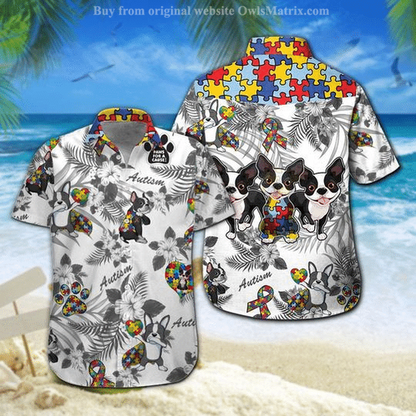 Boston Terrier Autism Hawaiian Shirt,Hawaiian Shirt Gift, Christmas Gift
