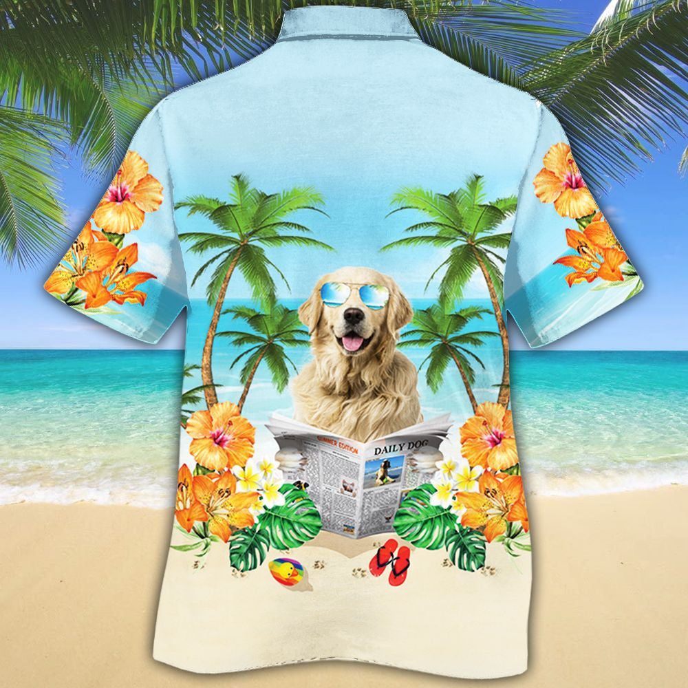 Golden Retriever Dog On Beach Summer Holiday Hawaiian Shirt, Hawaiian Shirt Gift, Christmas Gift