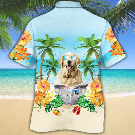 Golden Retriever Dog On Beach Summer Holiday Hawaiian Shirt, Hawaiian Shirt Gift, Christmas Gift