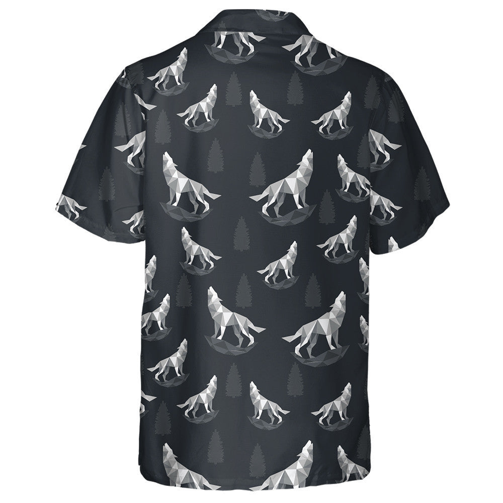 Geometric Black And Gray Wolf Icon Hawaiian Shirt,Hawaiian Shirt Gift, Christmas Gift