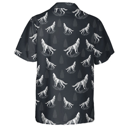 Geometric Black And Gray Wolf Icon Hawaiian Shirt,Hawaiian Shirt Gift, Christmas Gift