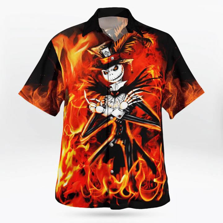The Nightmare On Hot Flaming Themed Halloween Hawaiian Shirt, Hawaiian Shirt Gift, Christmas Gift