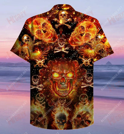 Skulls Flaming Léine Muinchille Gearr Unisex Samhraidh Aloha Léine Oirbheartaíochta Haváis Léinte Greannmhar Haváís_ Léine Haváís Bronntanas, Bronntanas Nollag