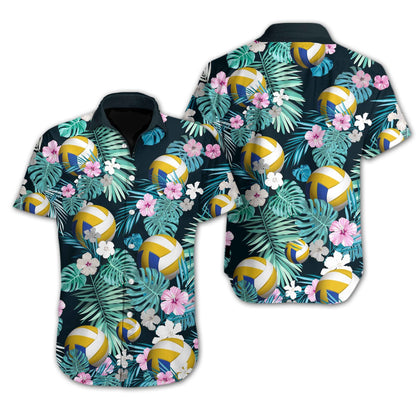 Volleyball Flower Tropical Jungle Design Hawaiian Shirt, Hwaiian For Gift