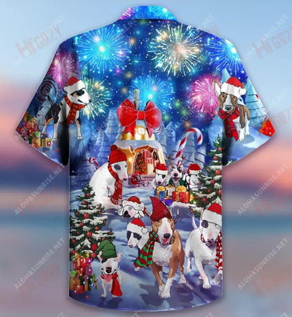 Bull Terrier Christmas Short Short Sleeve Shirt Summer Aloha Shirt Best Hawaiian Shirts Hawaiian Shirt Pattern,Hawaiian Shirt Gift, Christmas Gift