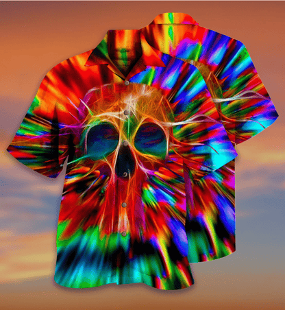 Dath Cúlra Uafásach Skull Rainbow Dearadh Léine Haváís, Bronntanas Léine Haváí, Bronntanas Nollag