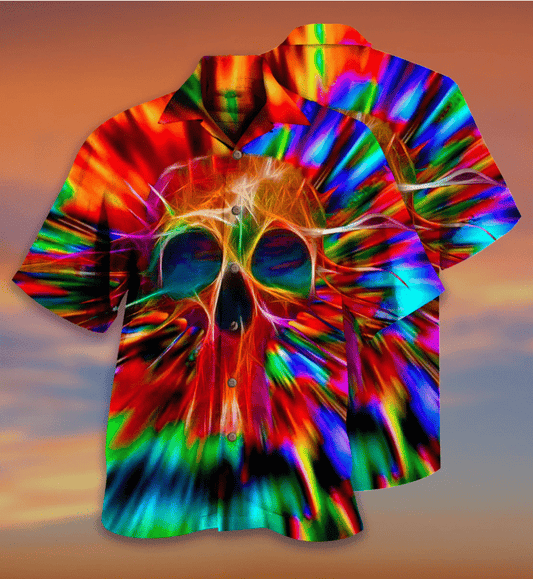Skull Rainbow Color Awesome Background Design Hawaiian Shirt,Hawaiian Shirt Gift, Christmas Gift