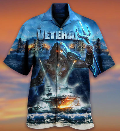 Veteran And Ocean In The Storm Design Hawaiian Shirt, Hwaiian For Gift