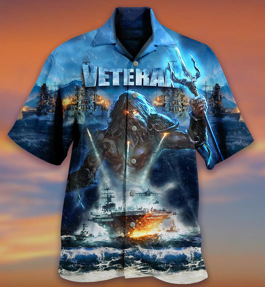 Veteran And Ocean In The Storm Design Hawaiian Shirt, Hwaiian For Gift