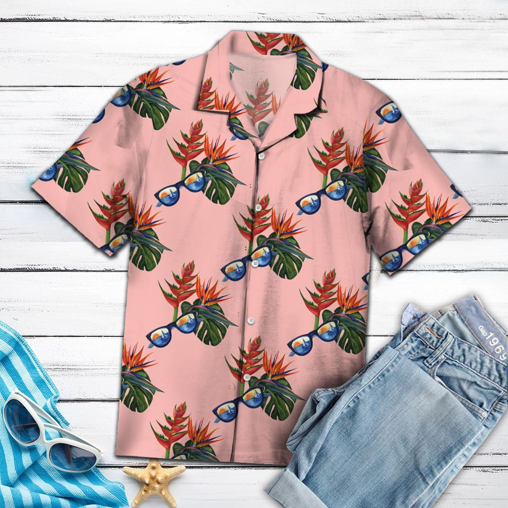 Paradise Flowers With Sunglasses Pink Theme Design Hawaiian Shirt, Hawaiian Shirt Gift, Christmas Gift