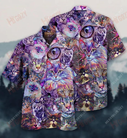 Psychedelic Cat Unisex Short Hawaiian Shirt Hobbies Aloha Shirt Best Hawaiian Shirts Funny Hawaiian Shirts, Hawaiian Shirt Gift, Christmas Gift