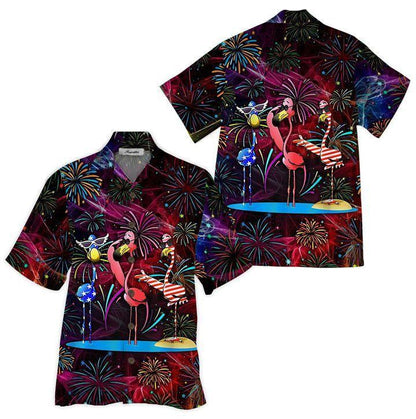 Festival Firework Flamingo America Background Hawaiian Shirt,Hawaiian Shirt Gift, Christmas Gift