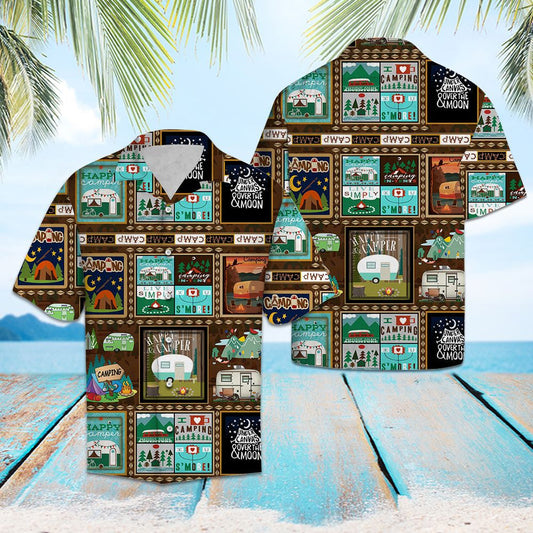 Stíl Retro Camping Life Stampa Bailiúchán Patrún Léine Haváís, Bronntanas Léine Haváís, Bronntanas Nollag