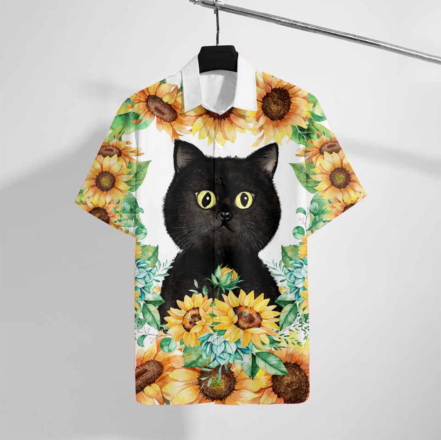 Black Cat Sunflower Design Hawaiian Shirt,Hawaiian For Gift